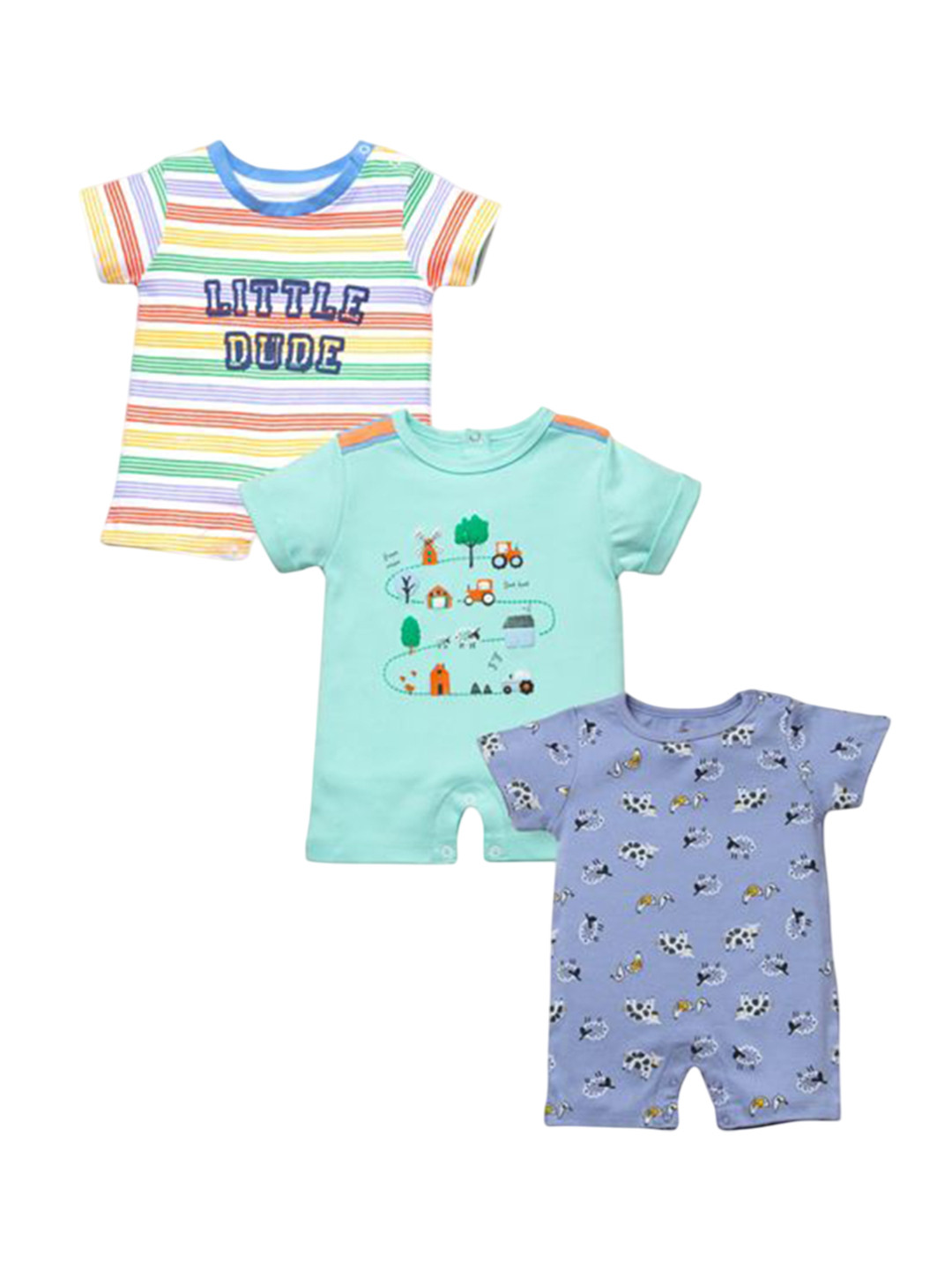 Bontots Infant Boys Pack of 3 Organic Cotton Rompers