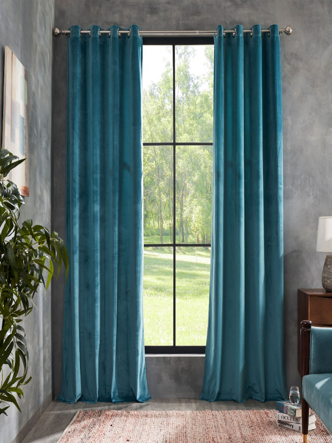 Deco Window Turquoise Blue 2 Pieces Black Out Door Curtain