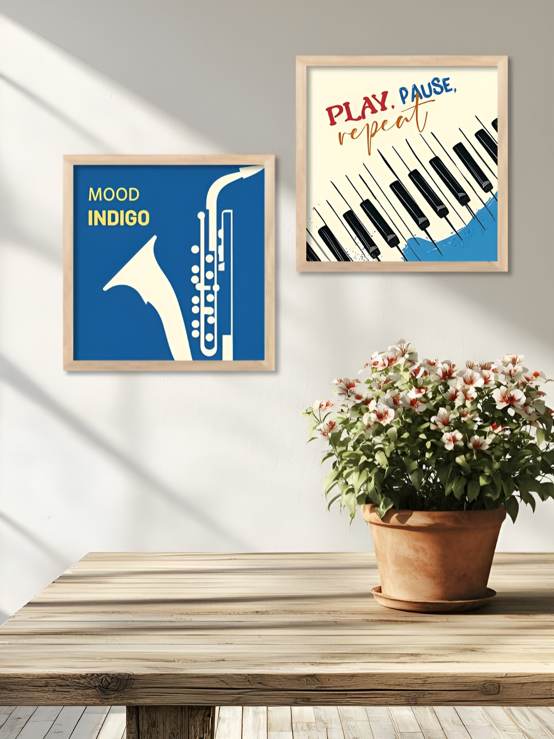 WALLLANE Music Theme Wood 2 Piece Wall Square Paintings Wall Art - 21 x 10 In