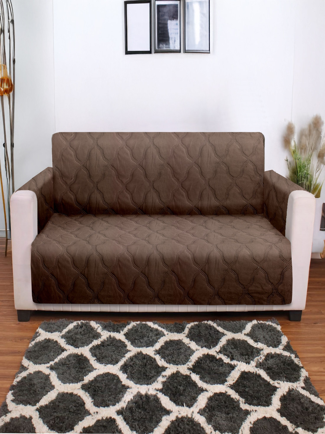 Cortina Velvet Reversible quilt 3 Seater Sofacover,Washable Couchcover with Elasticstra