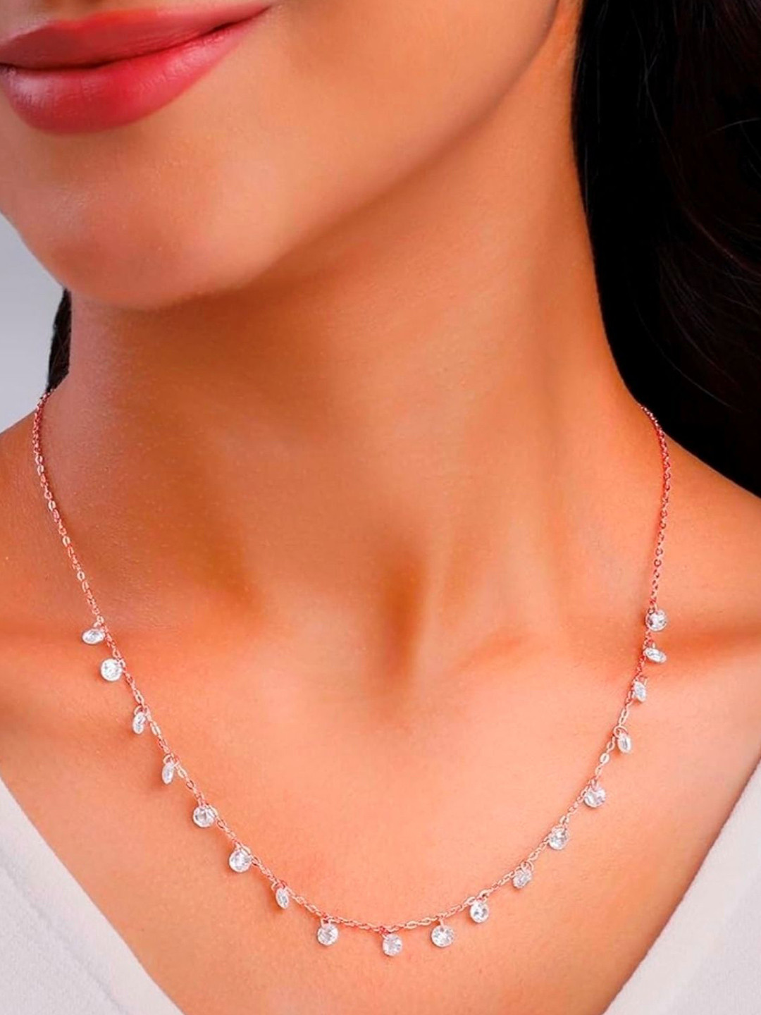 DIMIKI Gold-Plated Crystals Studded Anti Tarnish Minimal Chain