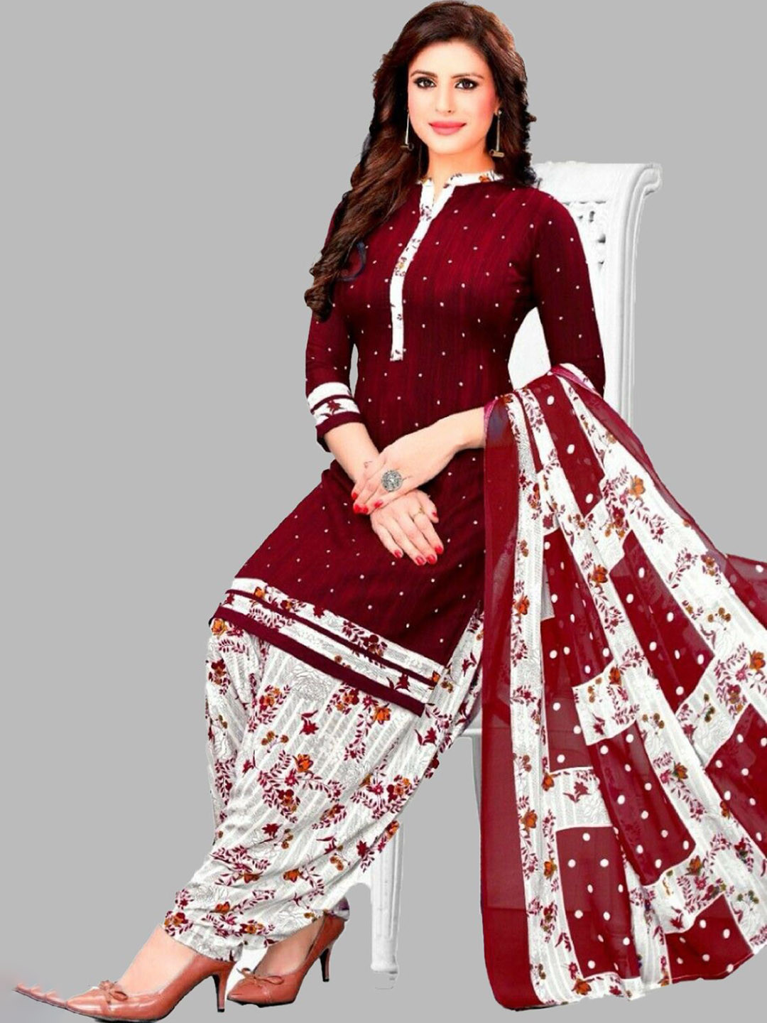 SIMPLYETHNIC Polka Dots Printed Unstitched Dress Material