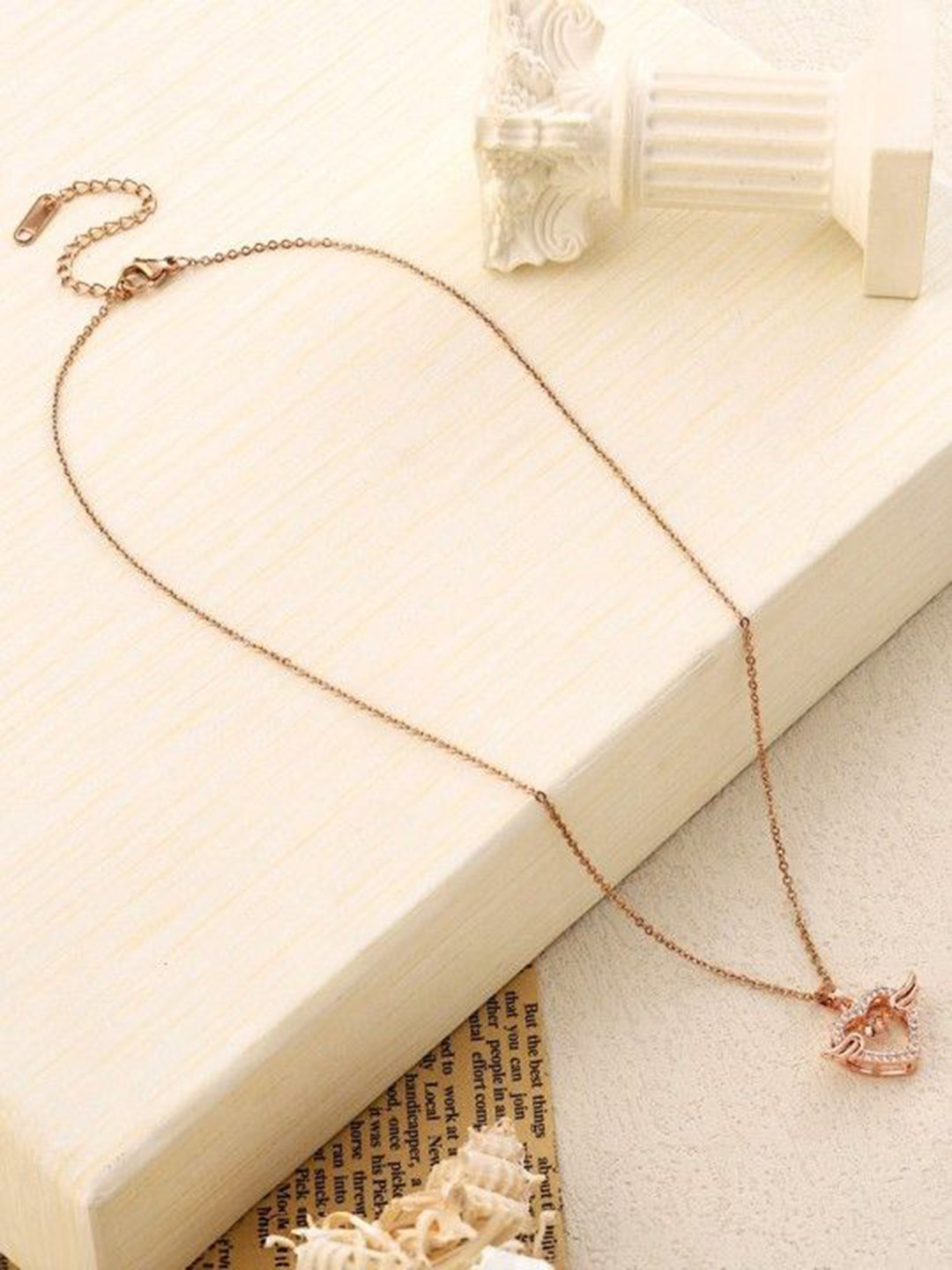 AGARWALPRODUCT Sterling Silver Gold-Plated Wings Heart Pendant With Chain
