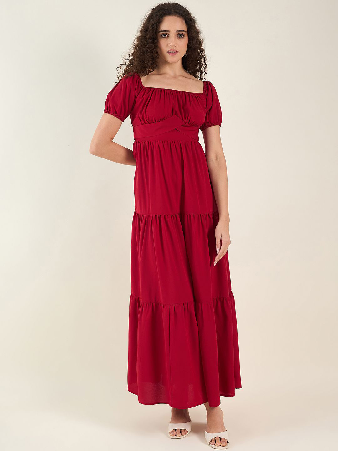 aayu Puff Sleeve Smocked Tiered Fit & Flare Maxi Dress