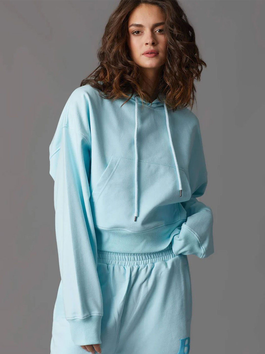 Bonkers Corner Women Blue Crop Hoodie Pullover Sweatshirt