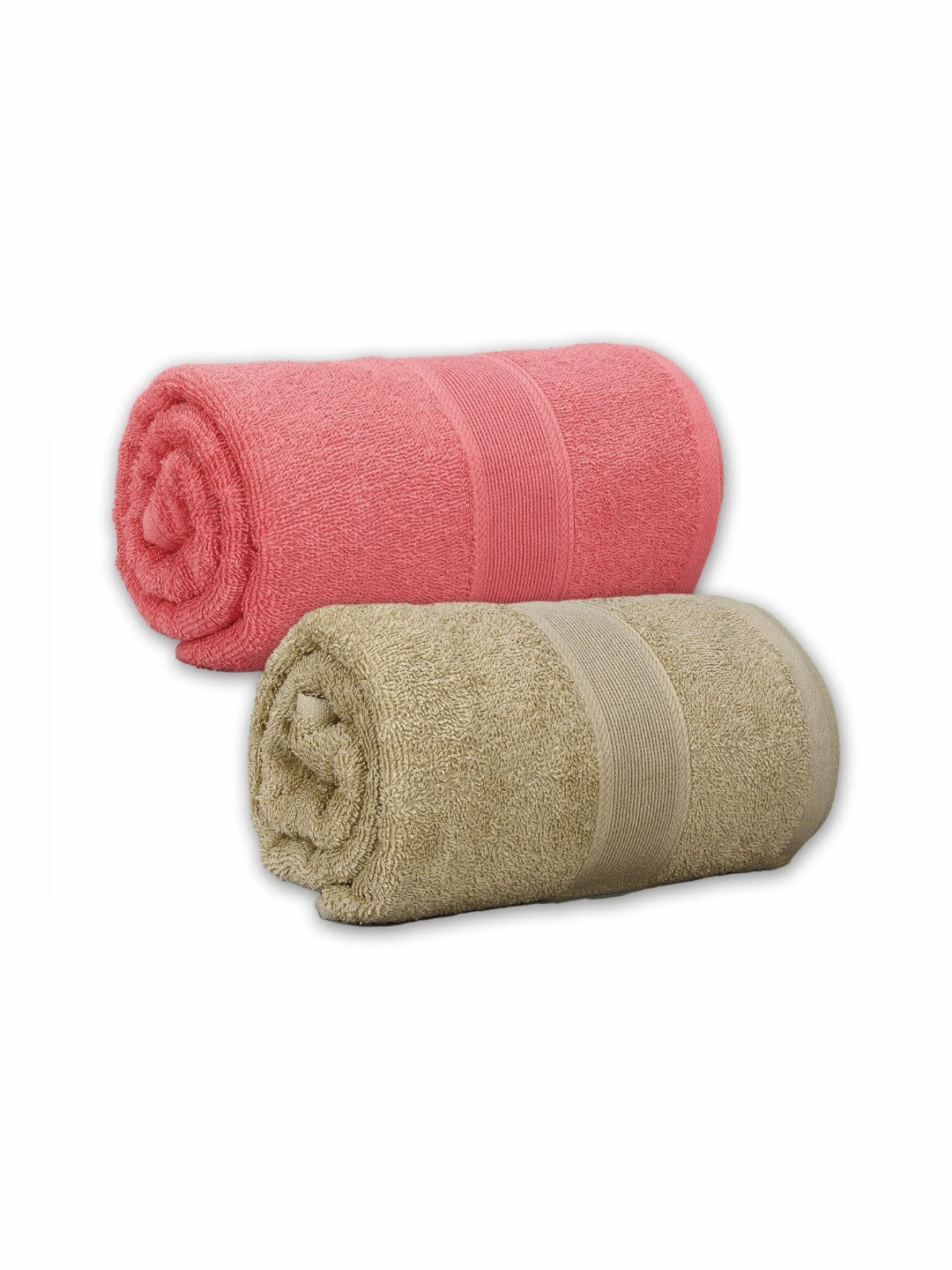 Dollar Green & Peach-Coloured 2 Pieces Cotton 600 GSM Bath Towel