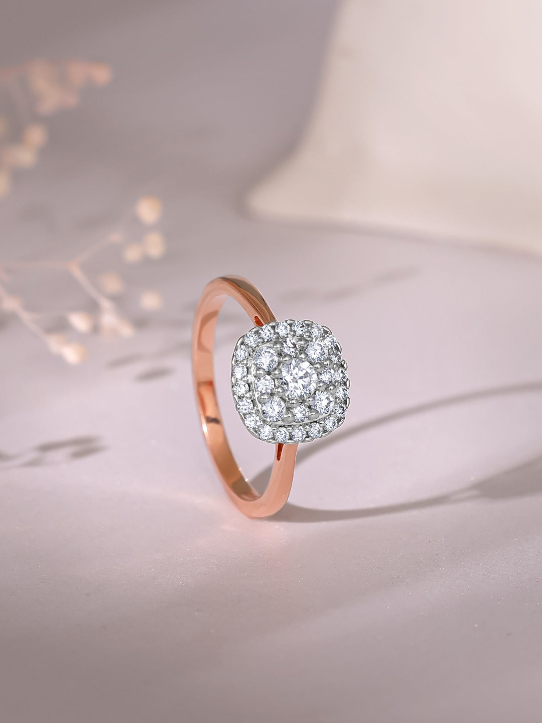 GIVA Women Rose Gold Pristine Solitaire Diamond Ring-3 gms