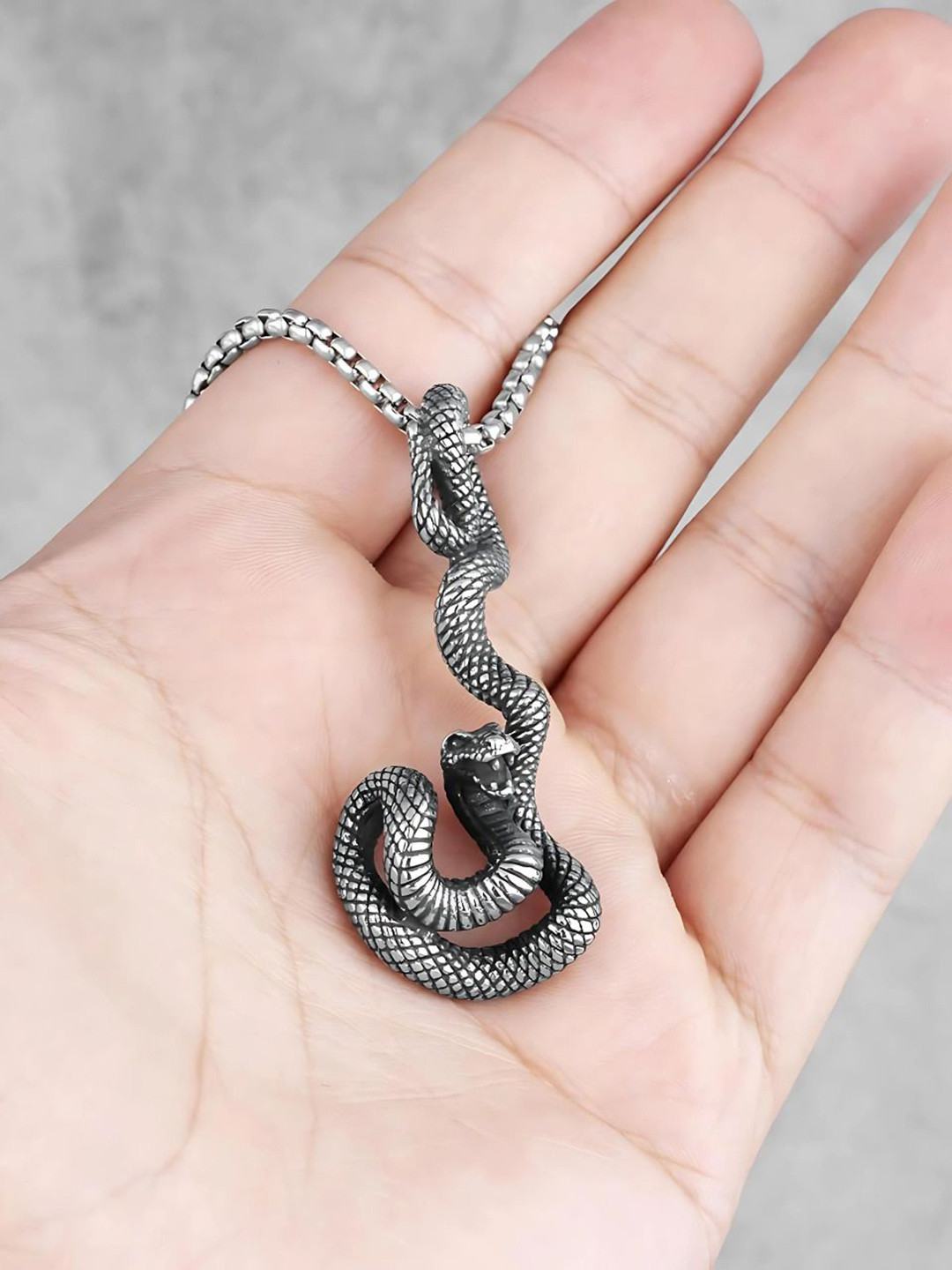 AGARWALPRODUCT Stainless Steel Silver-Plated Coiled Snake Pendant With Chain