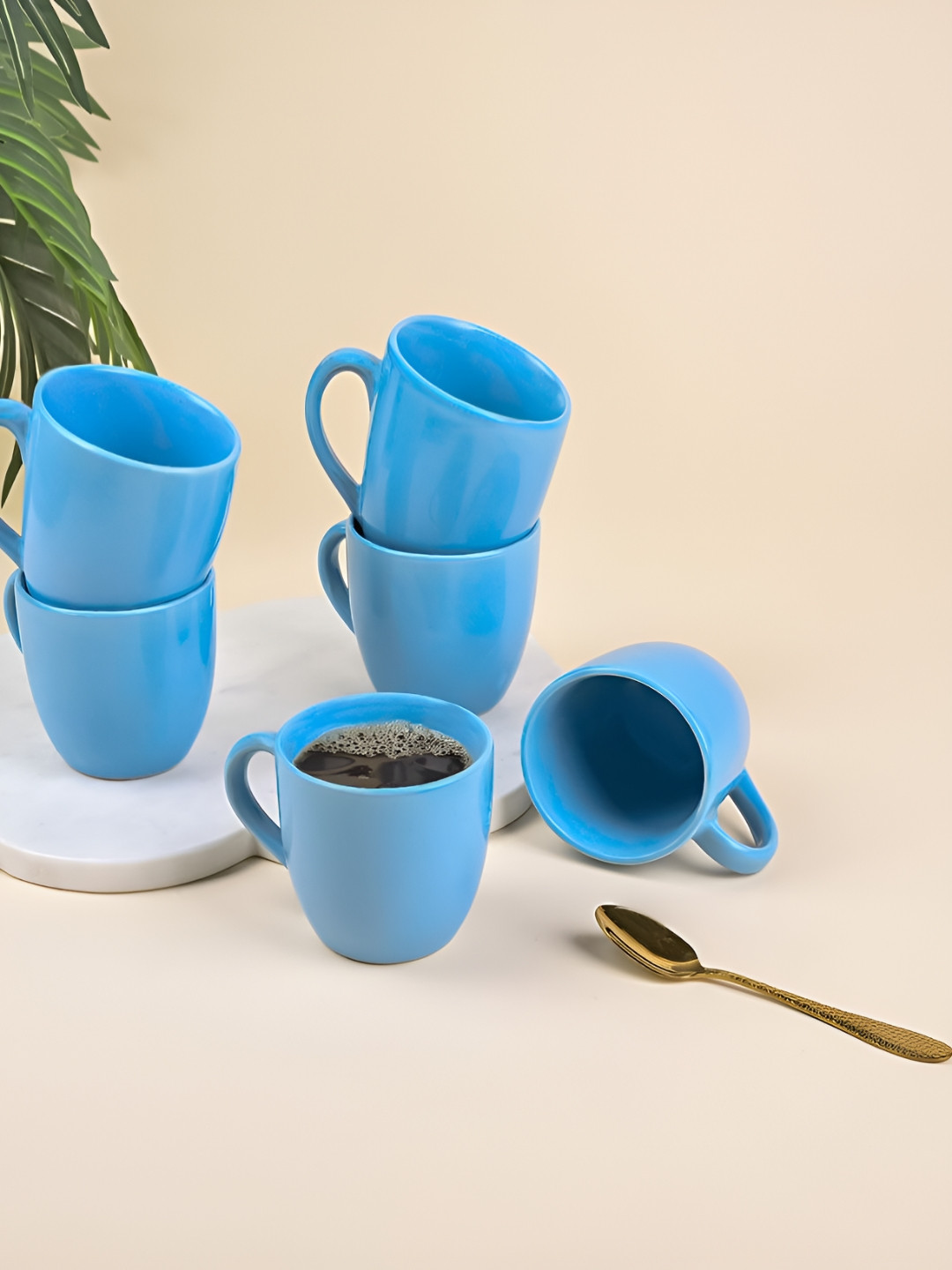 Storepedia Turquoise Blue Ceramic Microwave Safe 6 Piece Mugs-200ml