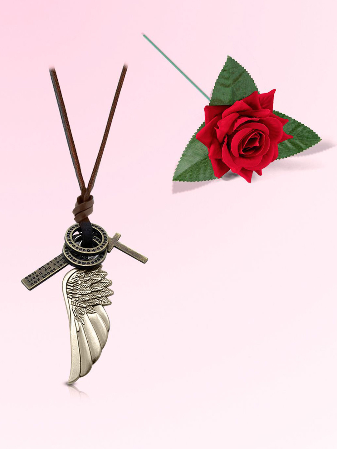 Peora Stainless Steel Silver-Plated Angel Wing Cross Necklace