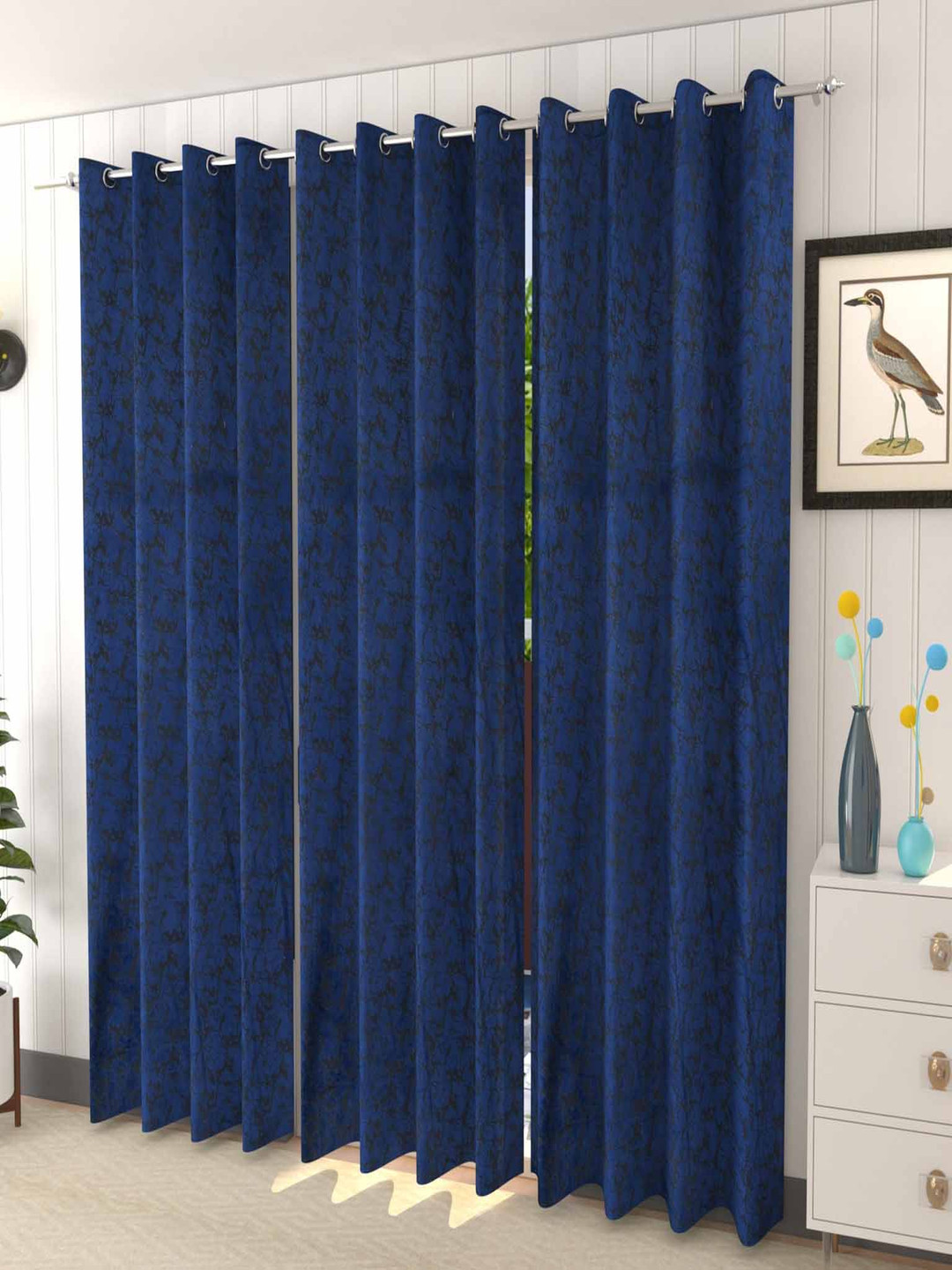 Galaxy Home Decor Blue and Black 3 Pieces Abstract Printed Velvet Window Curtains