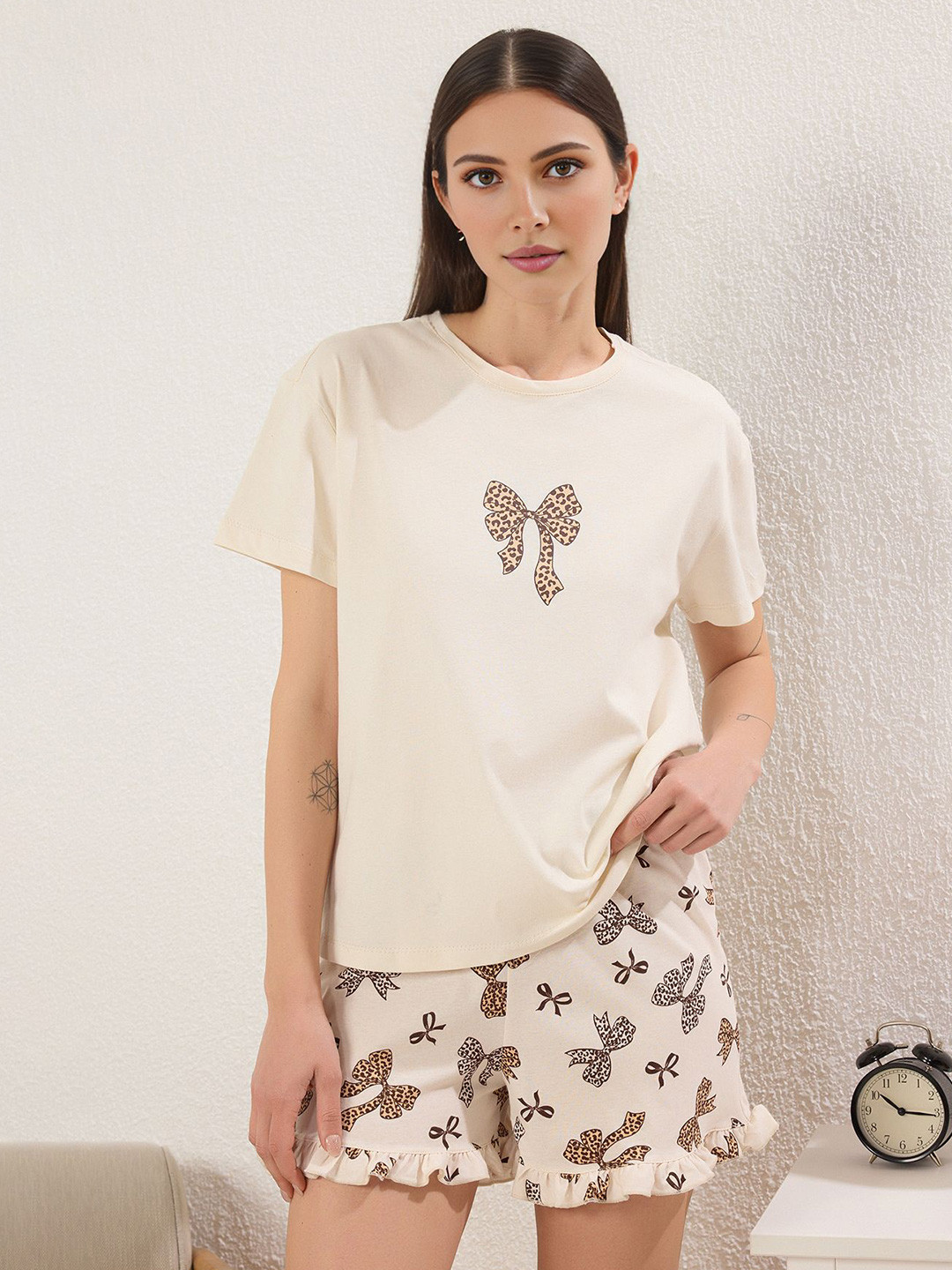 Trendyol ok Renkli Women Printed Pure Cotton Night suit