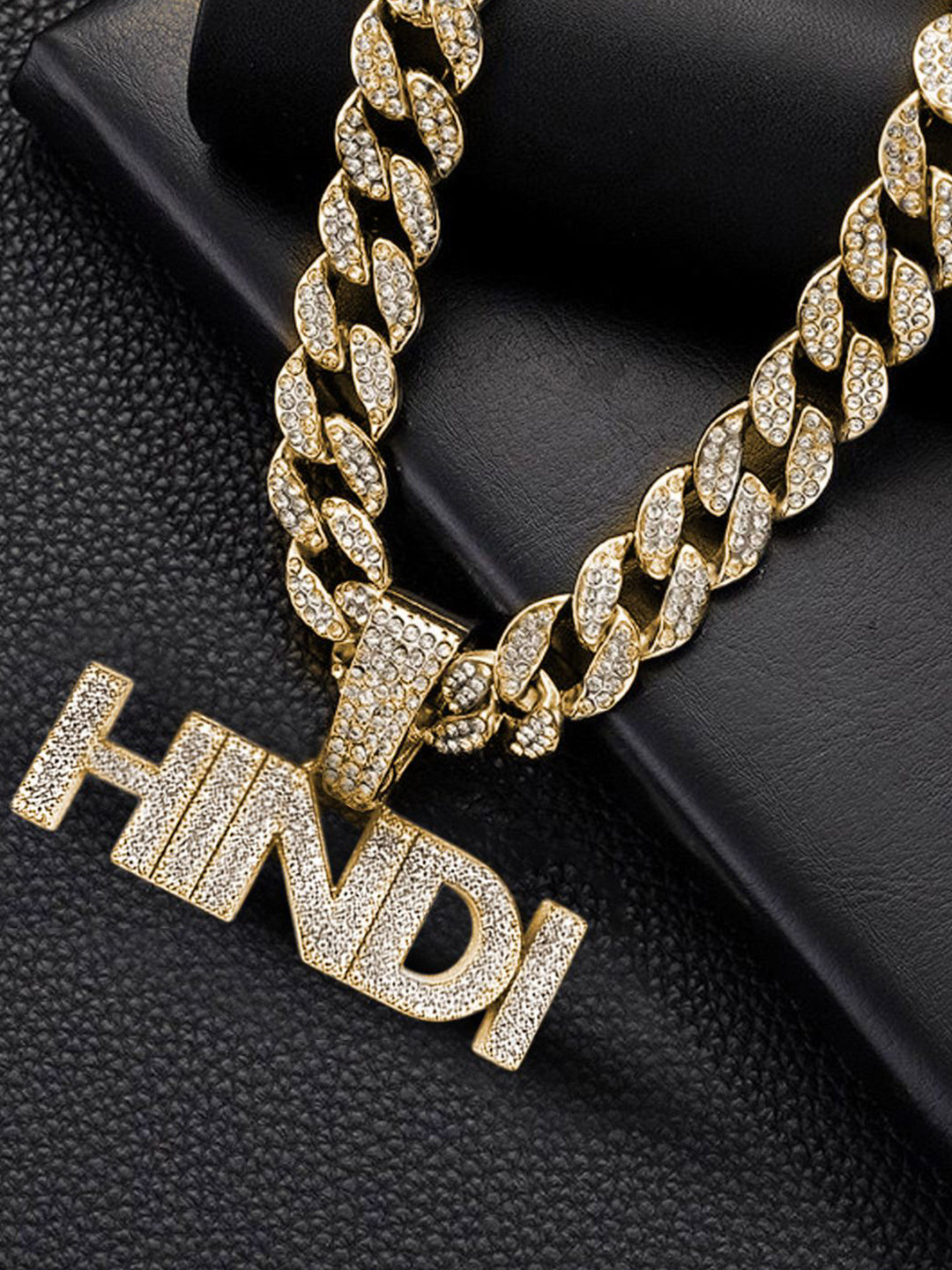 VAGHBHATT Men Stainless Steel Gold-Plated Mc Stane Hindi Pendant With Chain