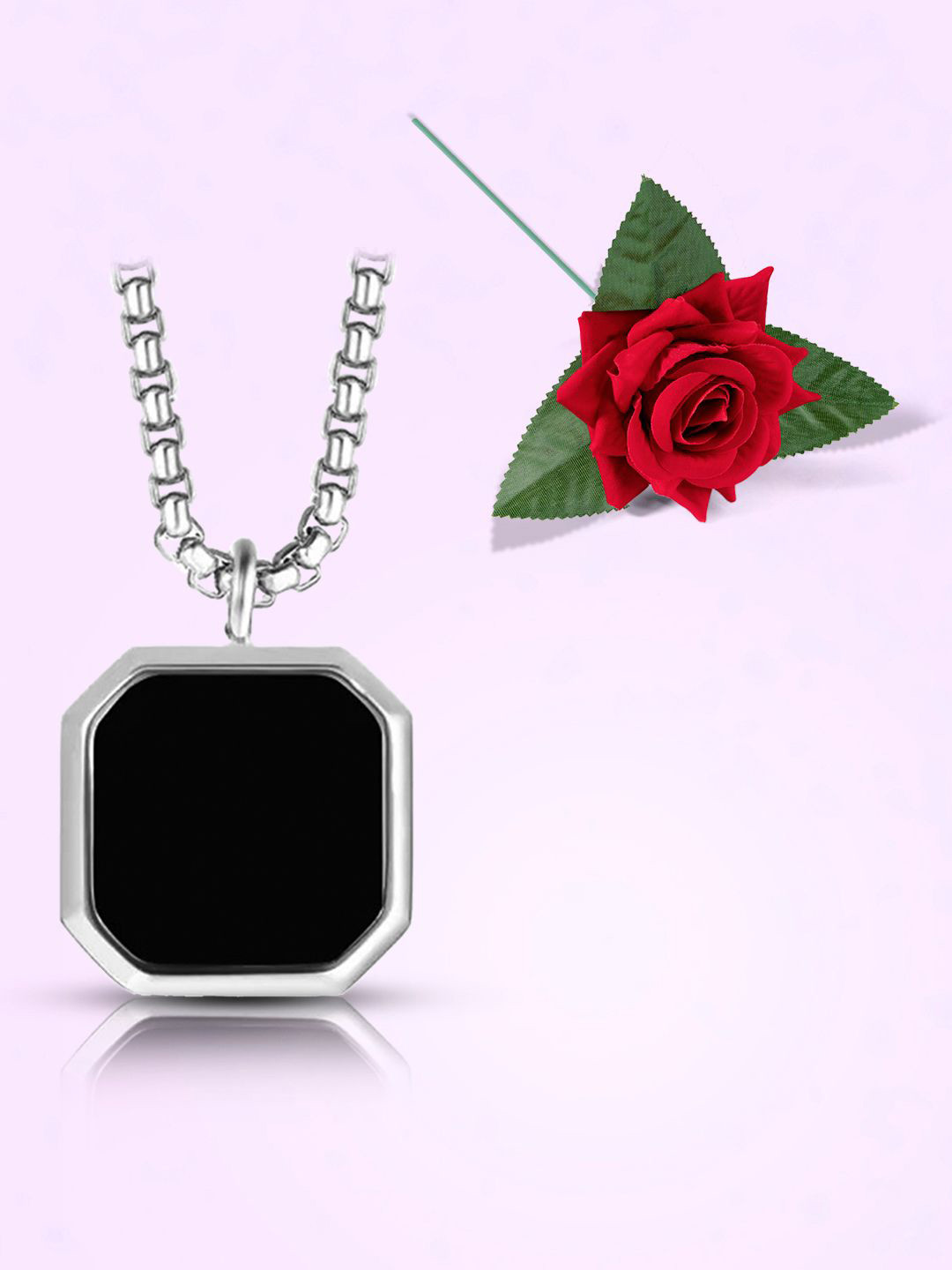 Peora Silver-Plated Hexagon Shaped Pendant Chain With Rose