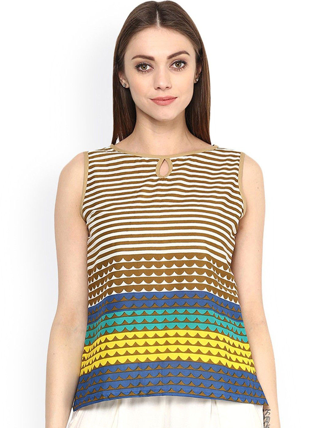 CORSICA Women Horizontal Stripes Print Cotton Top