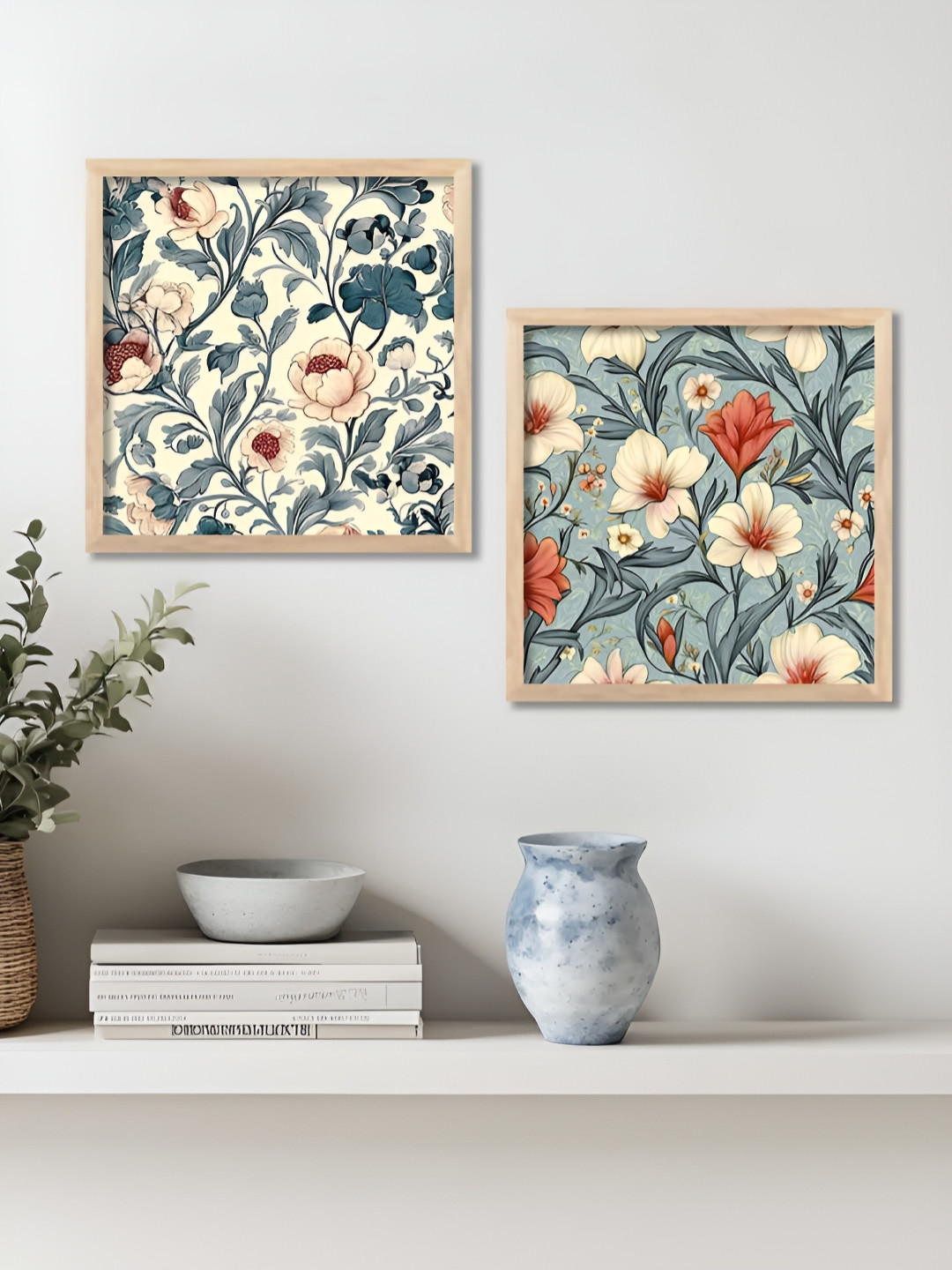 WALLLANE Wood 2 Piece Square Paintings Wall Art-7.9 x 16.9In