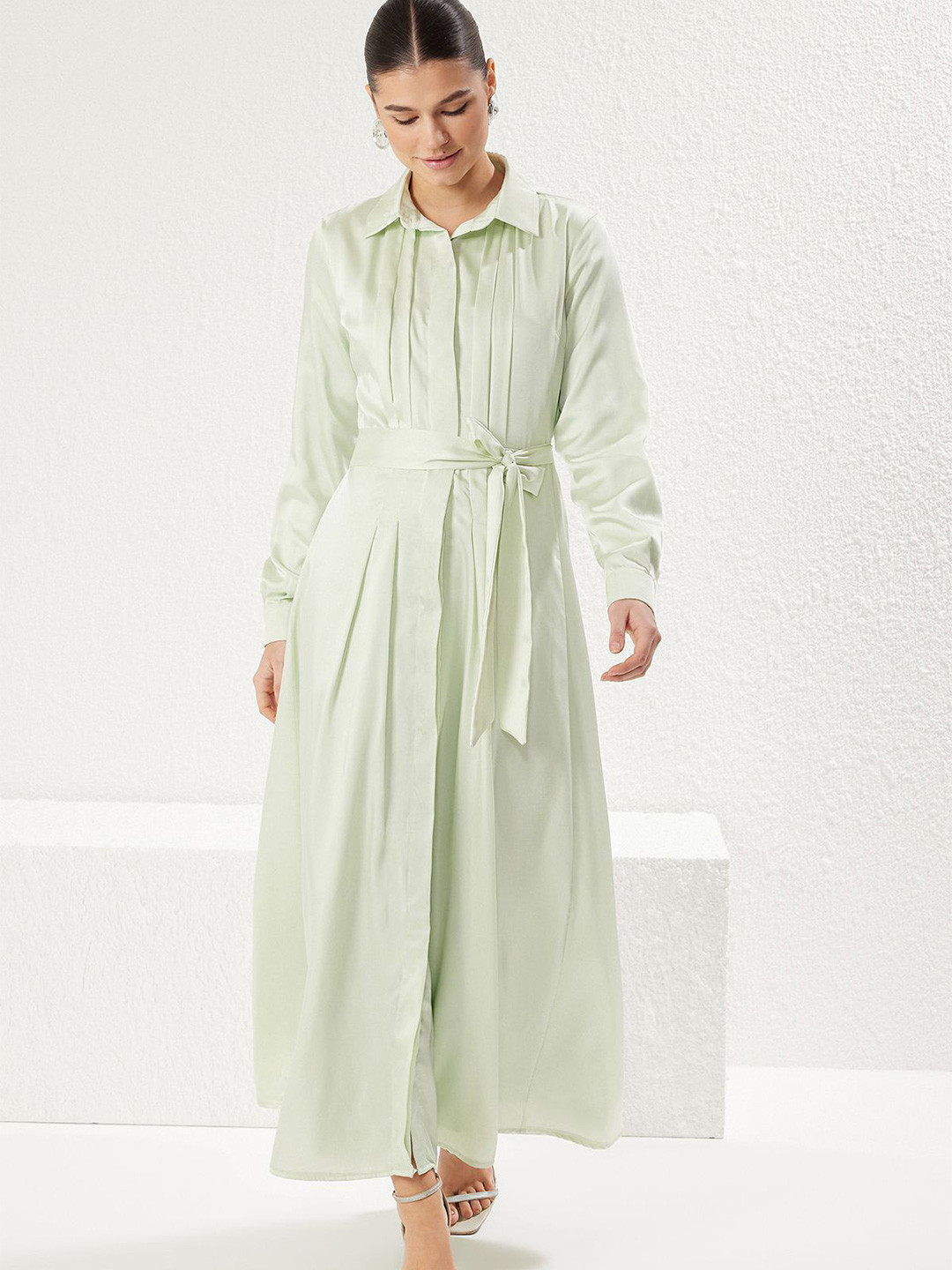 Trendyol Shirt Coller Cuffed Sleeves Shirt Maxi Dress