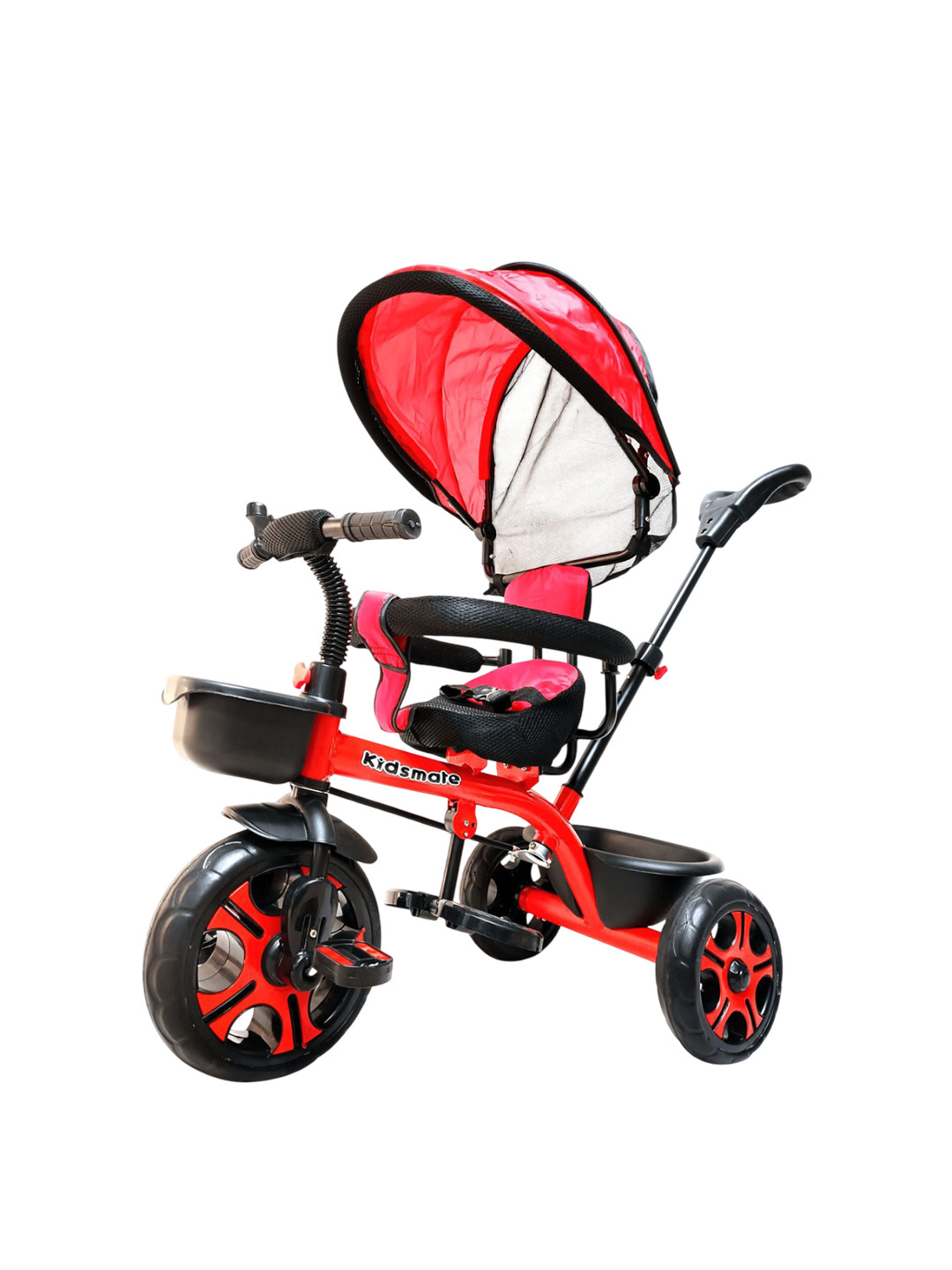 KIDSMATE Tricycle With Canopy, Safety Guard Rail & Parental Control