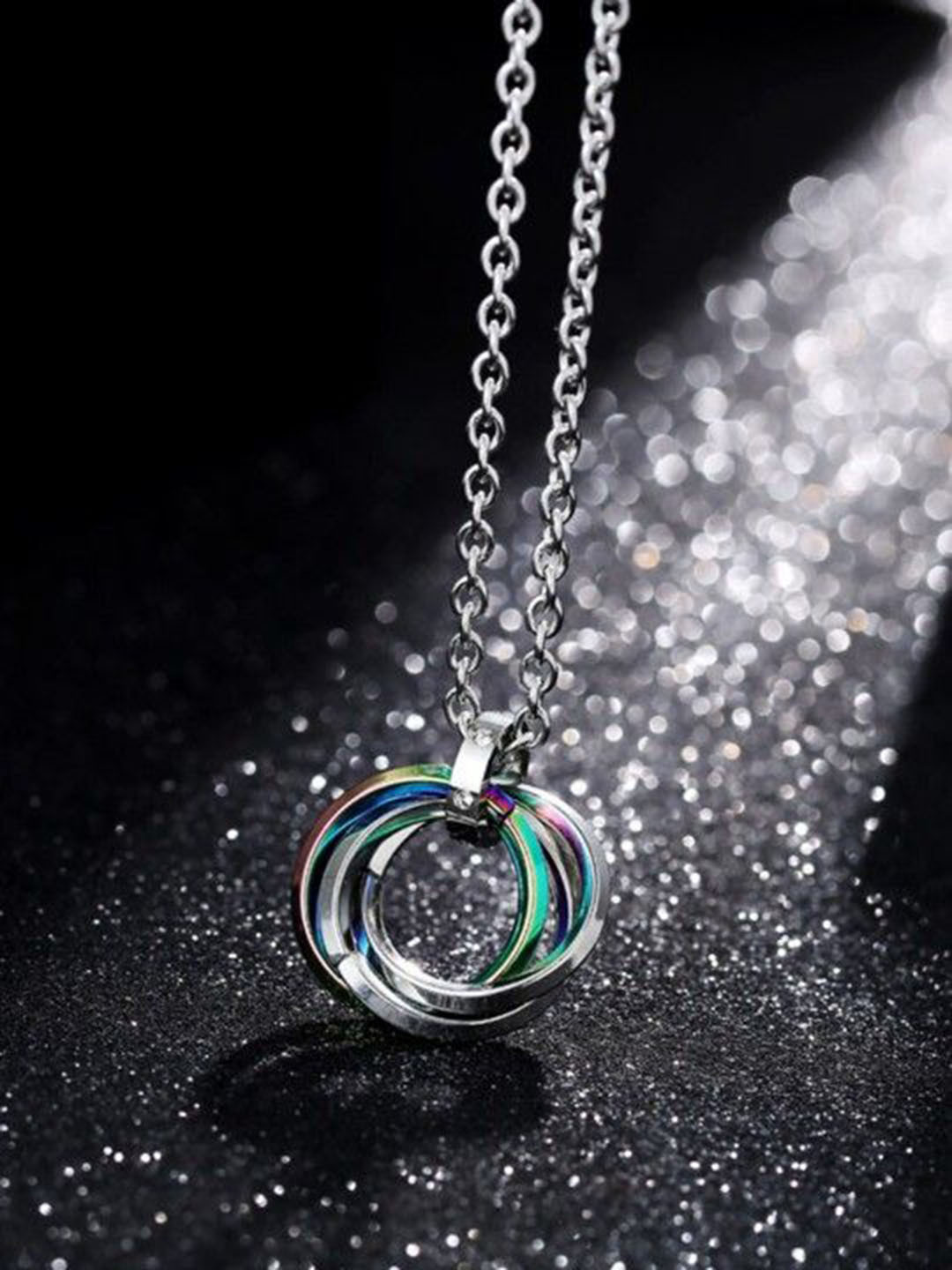 AGARWALPRODUCT Sterling Silver-Plated Three Ring Pendant With Chain