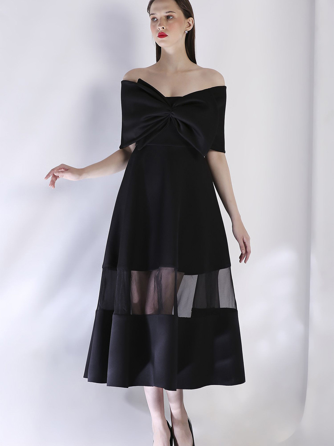 OZEQO Women Bow Wrap Formal Fit & Flare Midi Dress