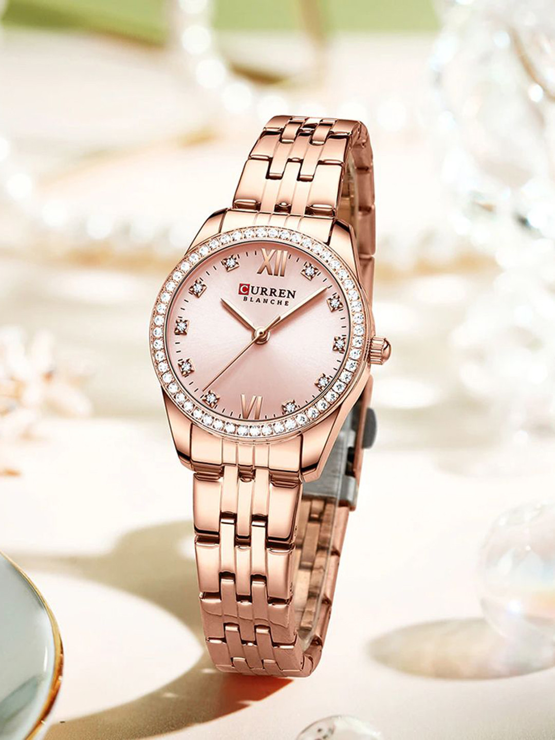 Curren Women Brass Dial & Stainless Steel Straps Analogue Watch CR-9086-RG-Pink