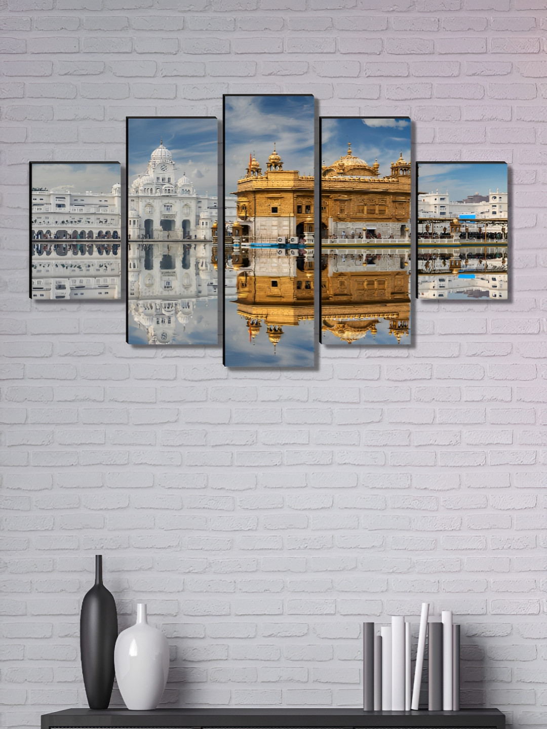 SAF White & Gold-Toned 5 Pieces Amritser Gurudwara Religious Wooden Wall Art
