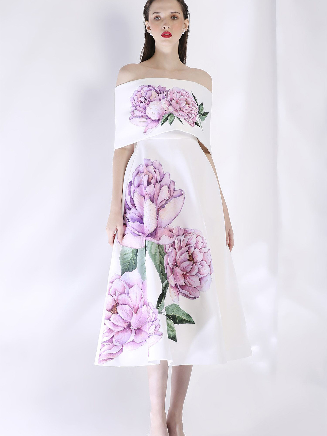 OZEQO Women Floral Printed Cotton Bandeau Midi Dress