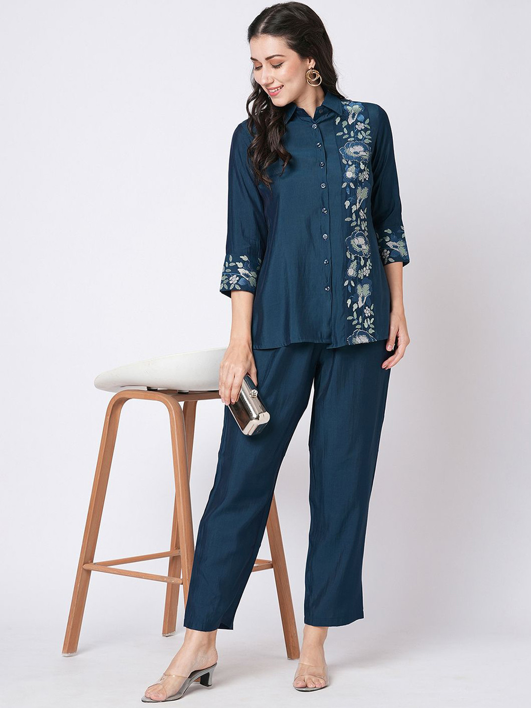 Selvia Embroidered Collared Shirt & Trouser
