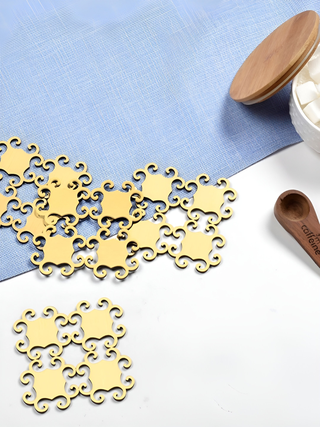 DULI Cream 4 Pcs Textured Square Shaped Wooden Coasters