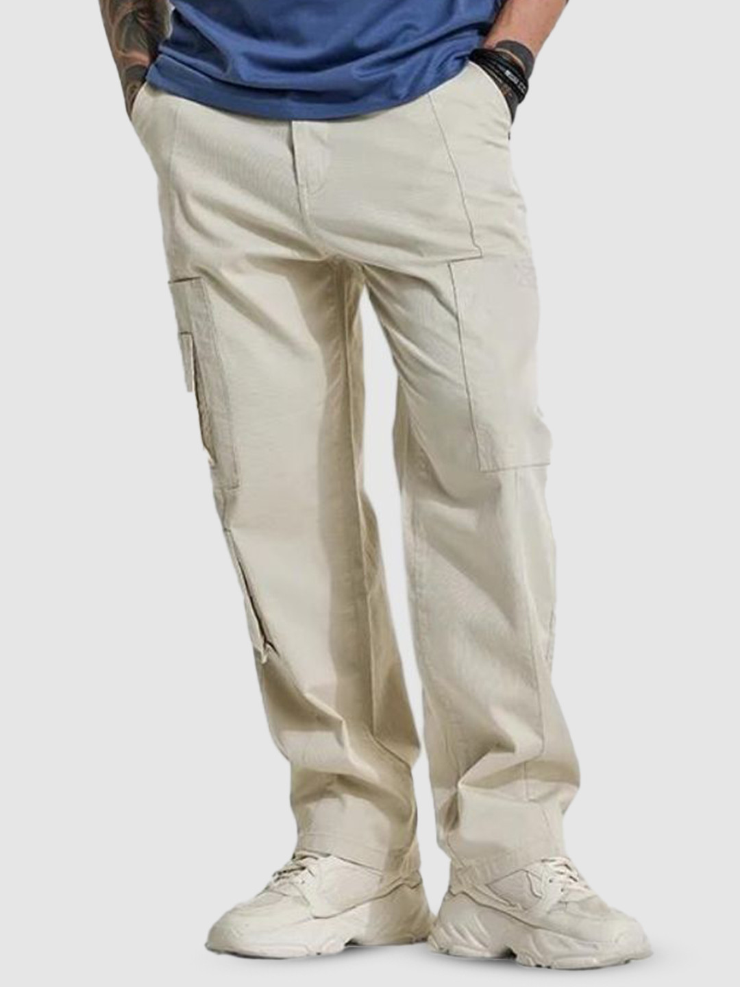 Snitch Men Cream Relaxed Fit Cargo Pants