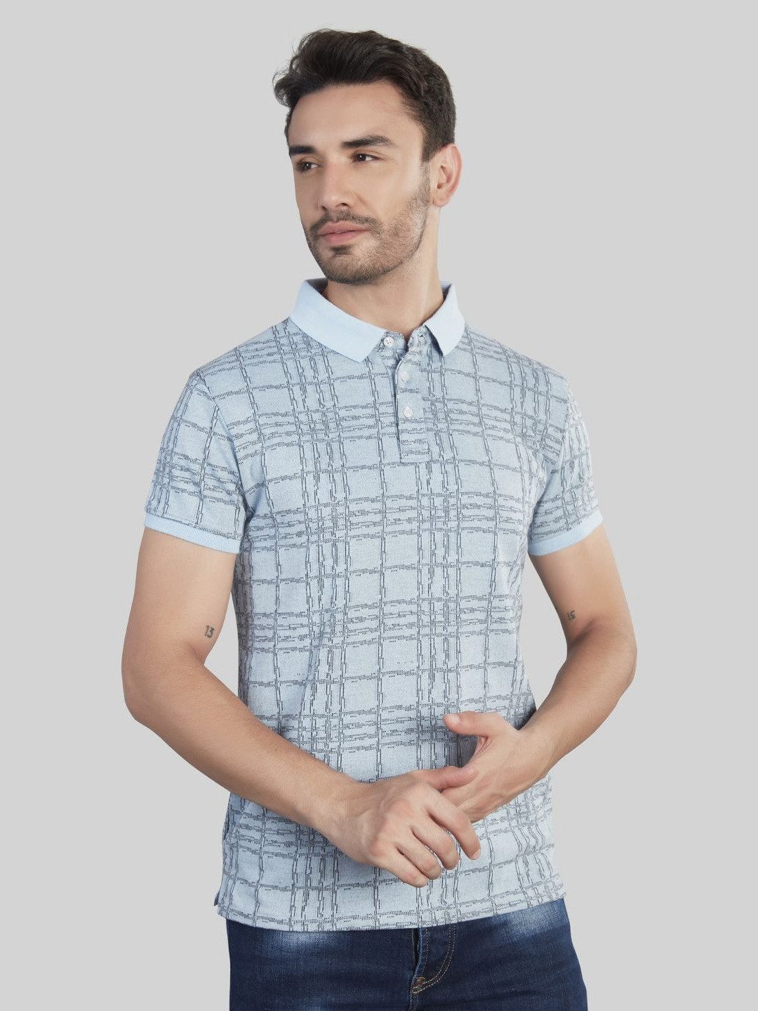 BE POSITIVE Men Checked Polo Collar Regular Fit T-shirt