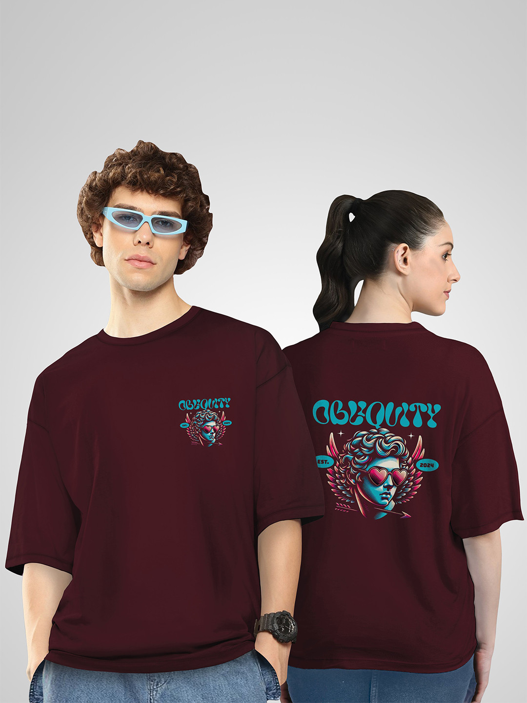 BAESD Unisex Twistform Twinny Zone Pack Of 2 Obliquity Printed Cotton Oversized T-shirts