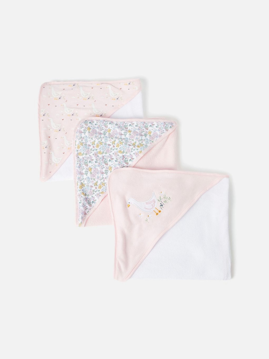 Juniors by Babyshop Pink & White 3 Pieces Embroidered Hooded Cotton 210 GSM Bath Towel