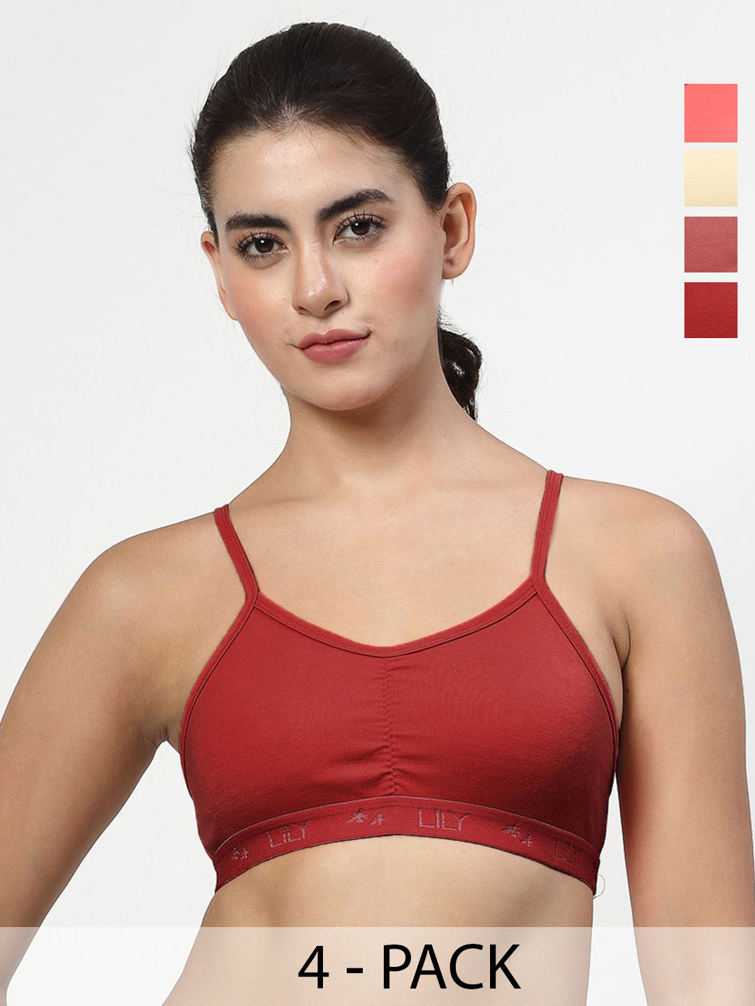 LILY stropsyliad Pack Of 4 Full Coverage Seamless Non Padded Sports Bra