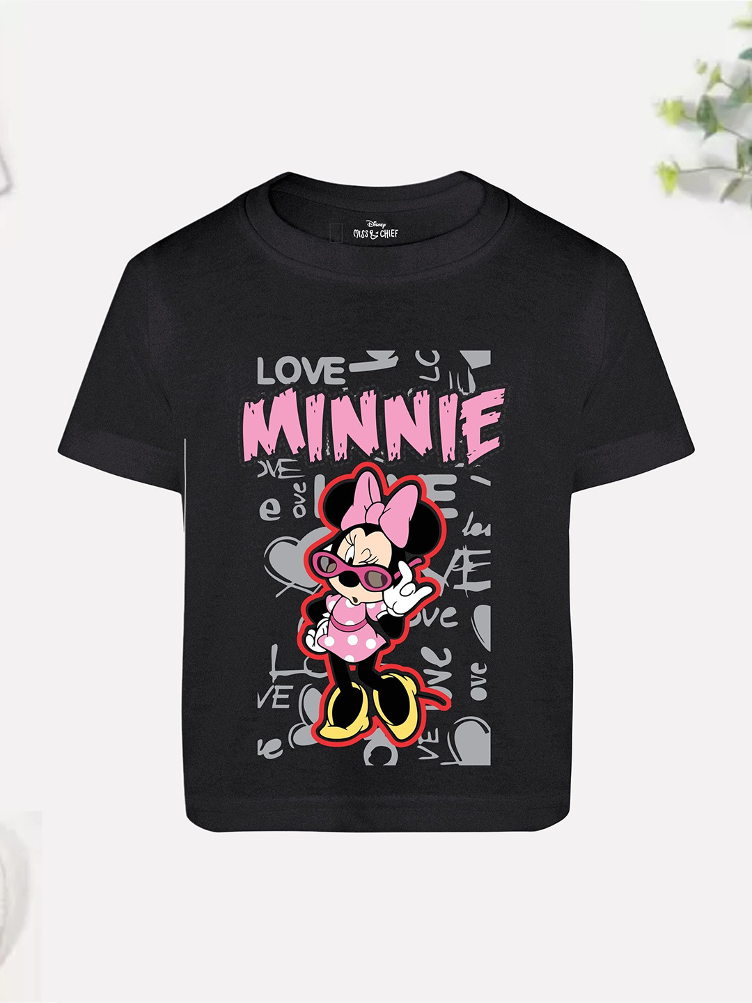 Disney By Miss and Chief Girls Minnie Mouse Bio Finish Graphic Printed Cotton T-shirt