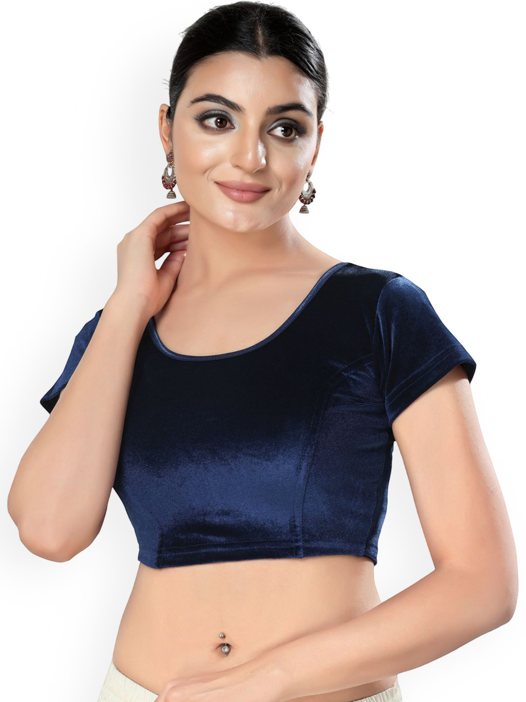 VAMAS - THE DESIGNER BLOUSES Velvet Round Neck Non-Padded Stretchable Saree Blouse