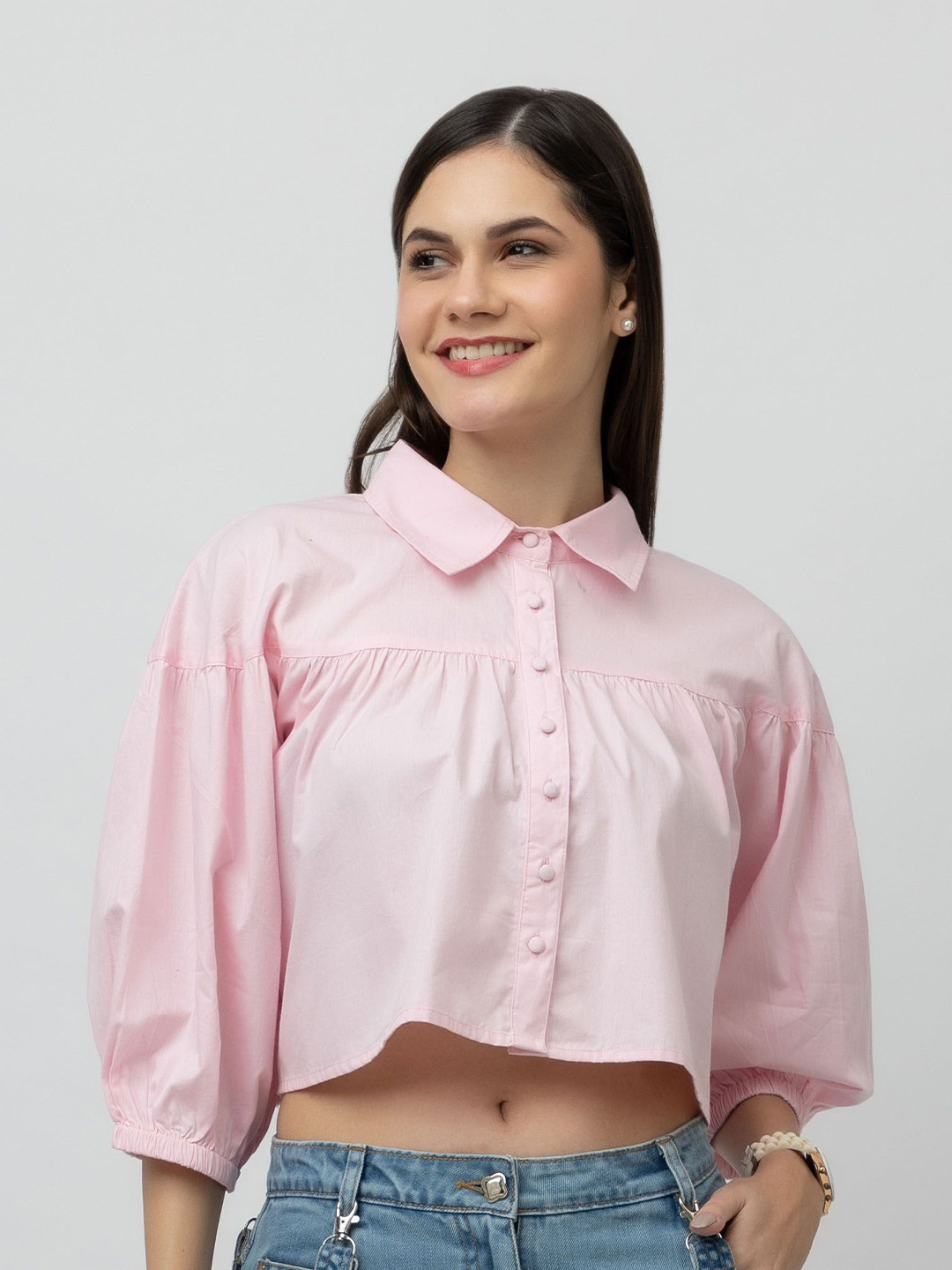 7OUNCE Women Shirt Style Crop Top
