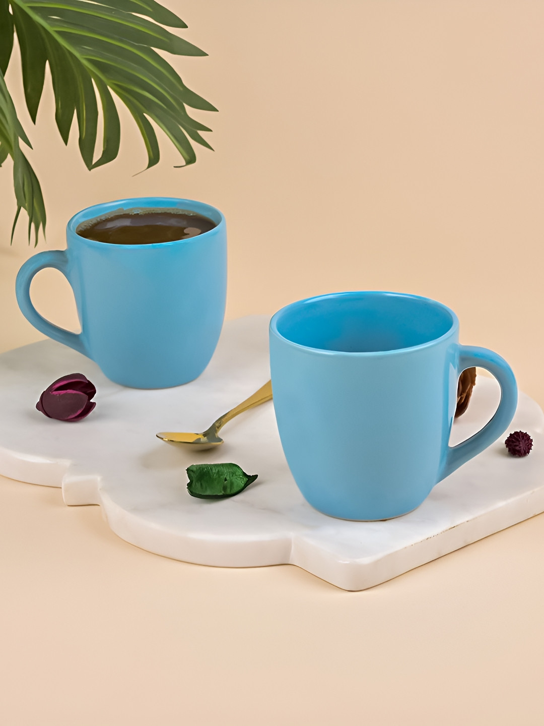 Storepedia Mughal Design Glazed Turquoise Blue Ceramic Microwave Safe 2 Piece Mugs-200ml
