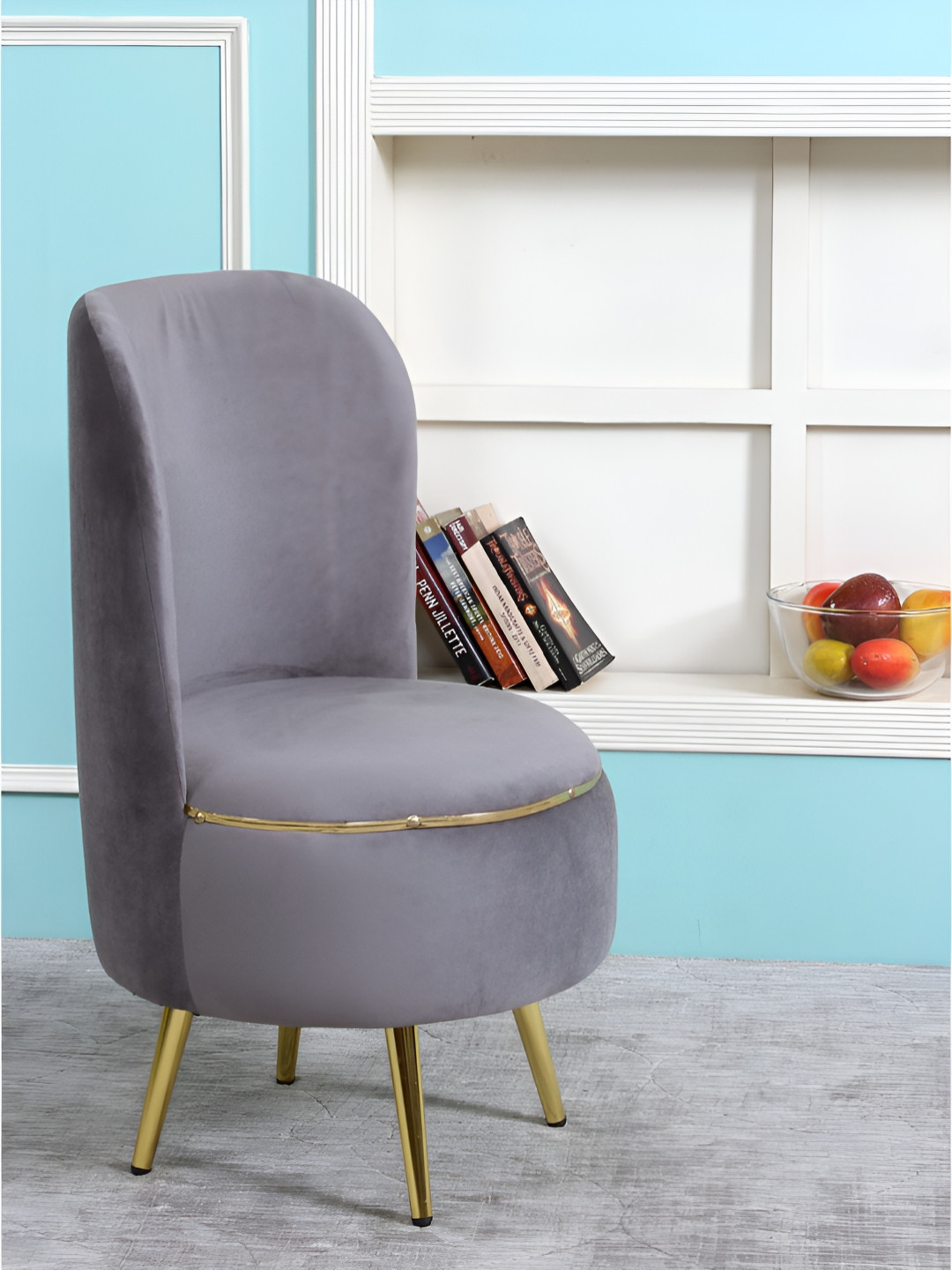 Shadowkart Grey And Gold Toned Wooden Cylindrical Pouffes Ottomans