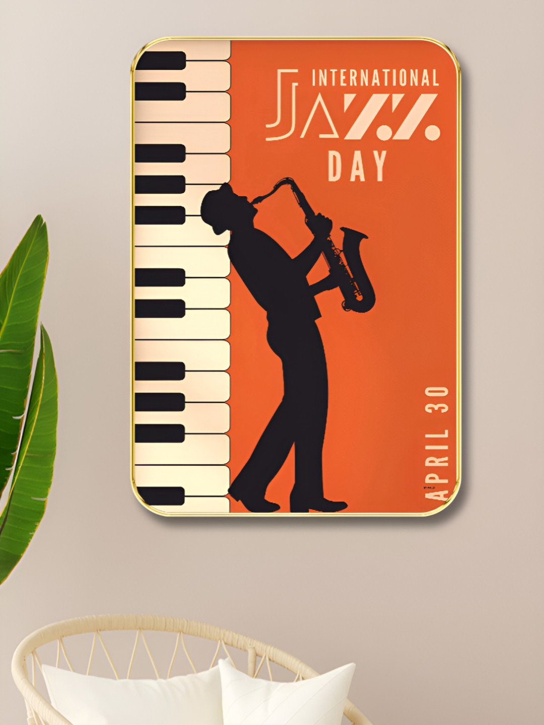 Myntra Elegant Homes Orange & Black Wood Jazz Wall Art