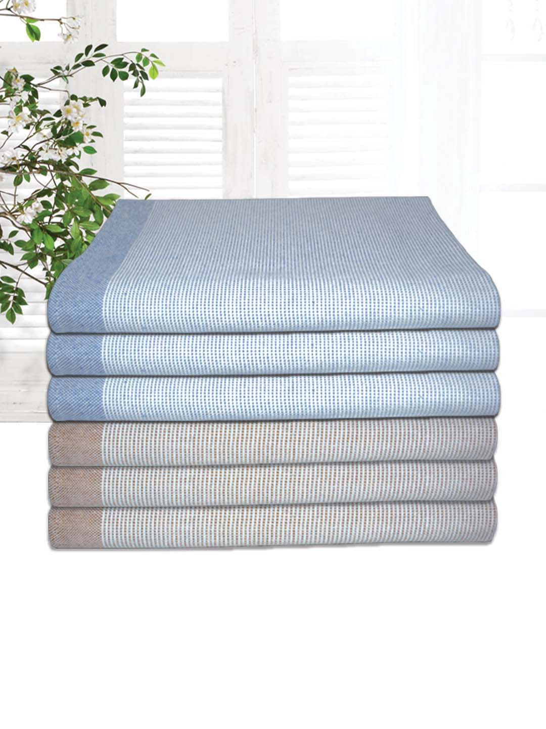 Athom Living Astar Blue and Grey 6 Pieces Striped Cotton 210 GSM Bath Towels
