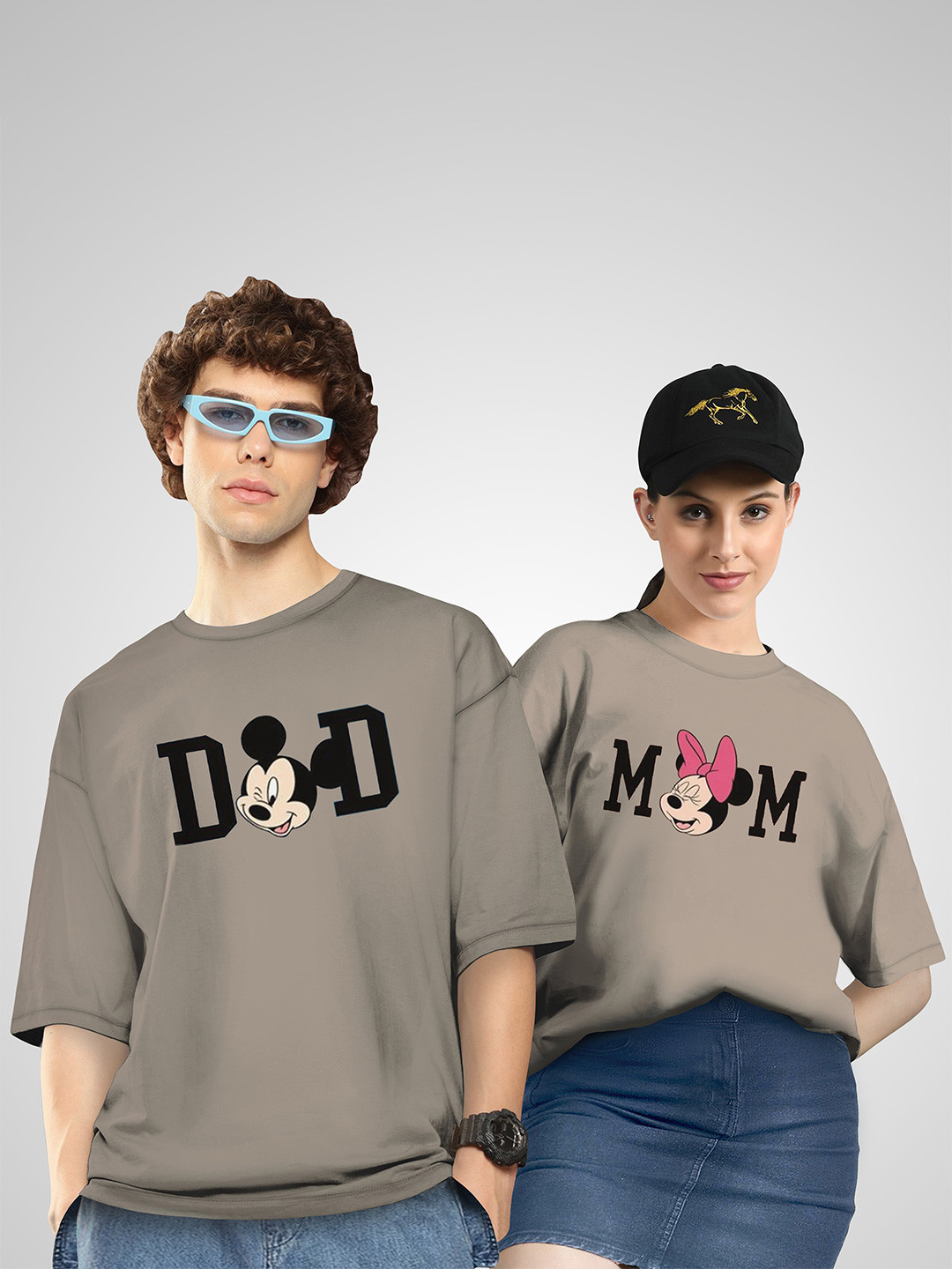 BAESD Unisex Twistform Twinny Zone Pack Of 2 DadMomMM Printed Cotton Oversized T-shirts