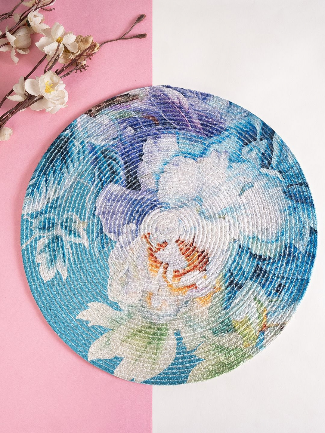 Myntra Elegant Homes Blue & White  4 Pieces Textured Table Placement