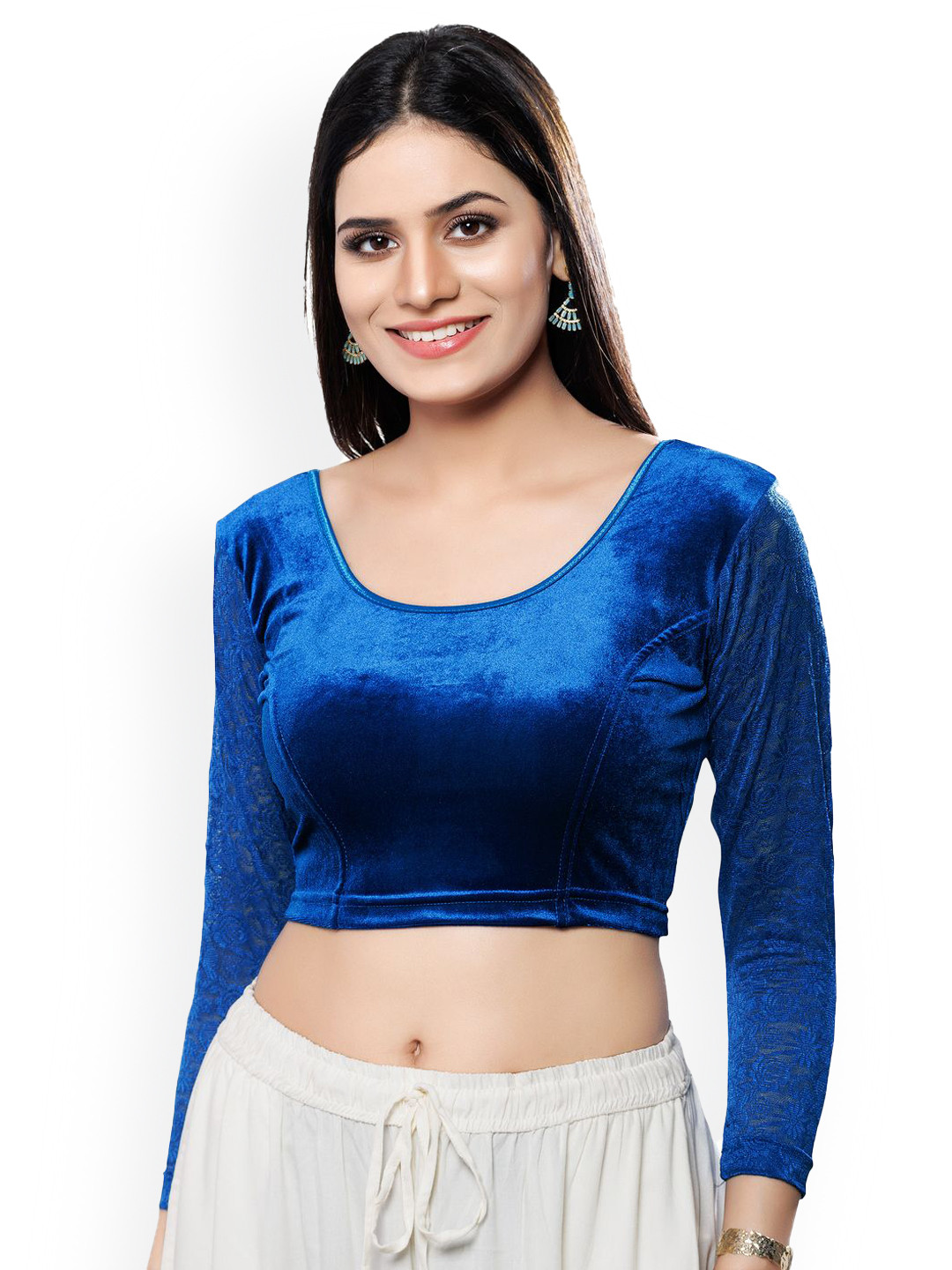 VAMAS - THE DESIGNER BLOUSES Velvet Round Neck Non-Padded Stretchable Readymade Blouse
