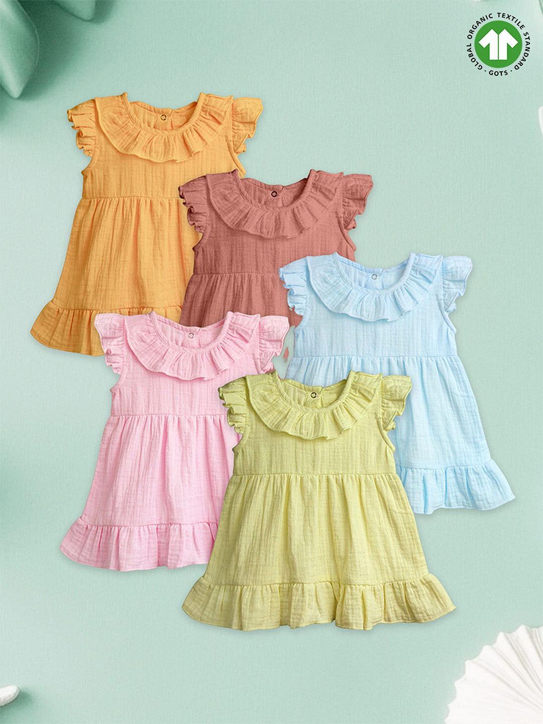 Kidbea Girls Pack Of 5 Pure Linen Puff Sleeve A-Line Dress