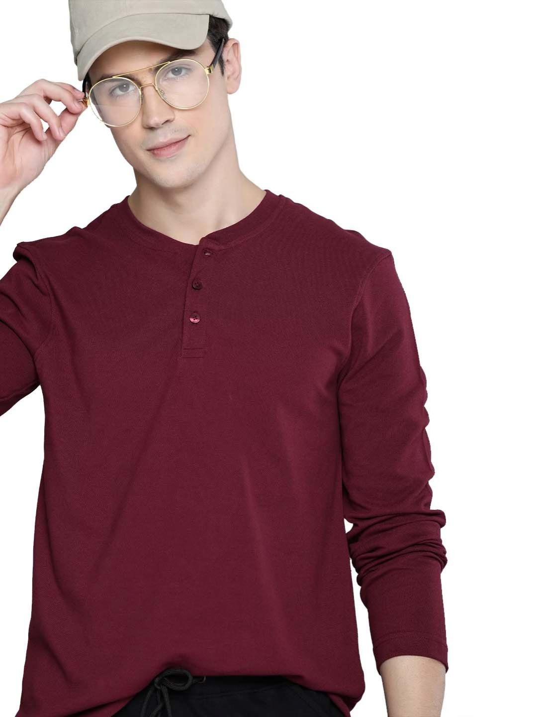 Organic Chics Men Anti Odour Solid Henley Neck Cotton T-shirt