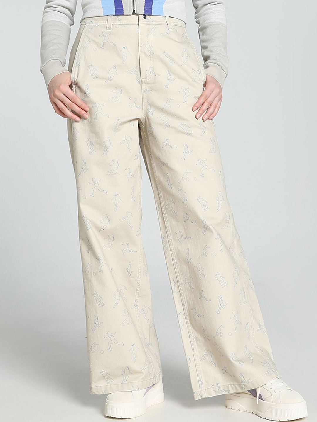 Puma x Kidsuper Women Conversational Printed Pure Cotton Relaxed Fit Wide Leg Trousers