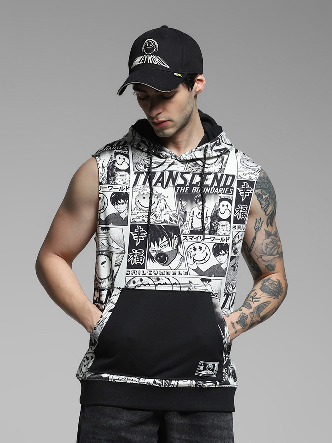 Jack & Jones Men Anime Printed Hooded Cotton T-shirt