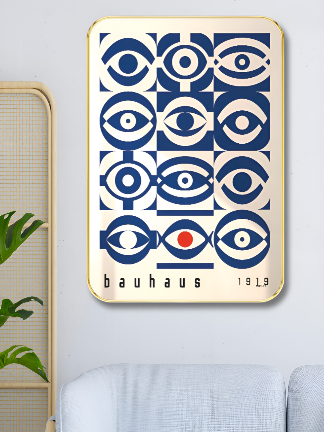 SAF Beige & Blue BAUHAUS Abstract Printed Wood Wall Art