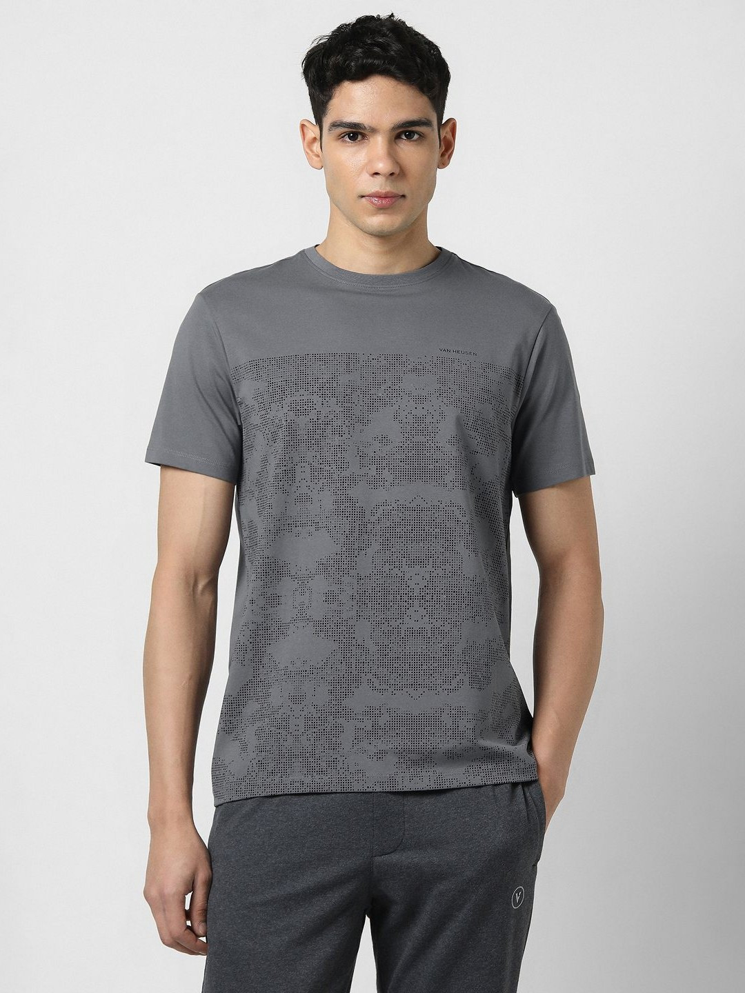 Van Heusen Flex Men Abstract Printed Round Neck Cotton T-shirt